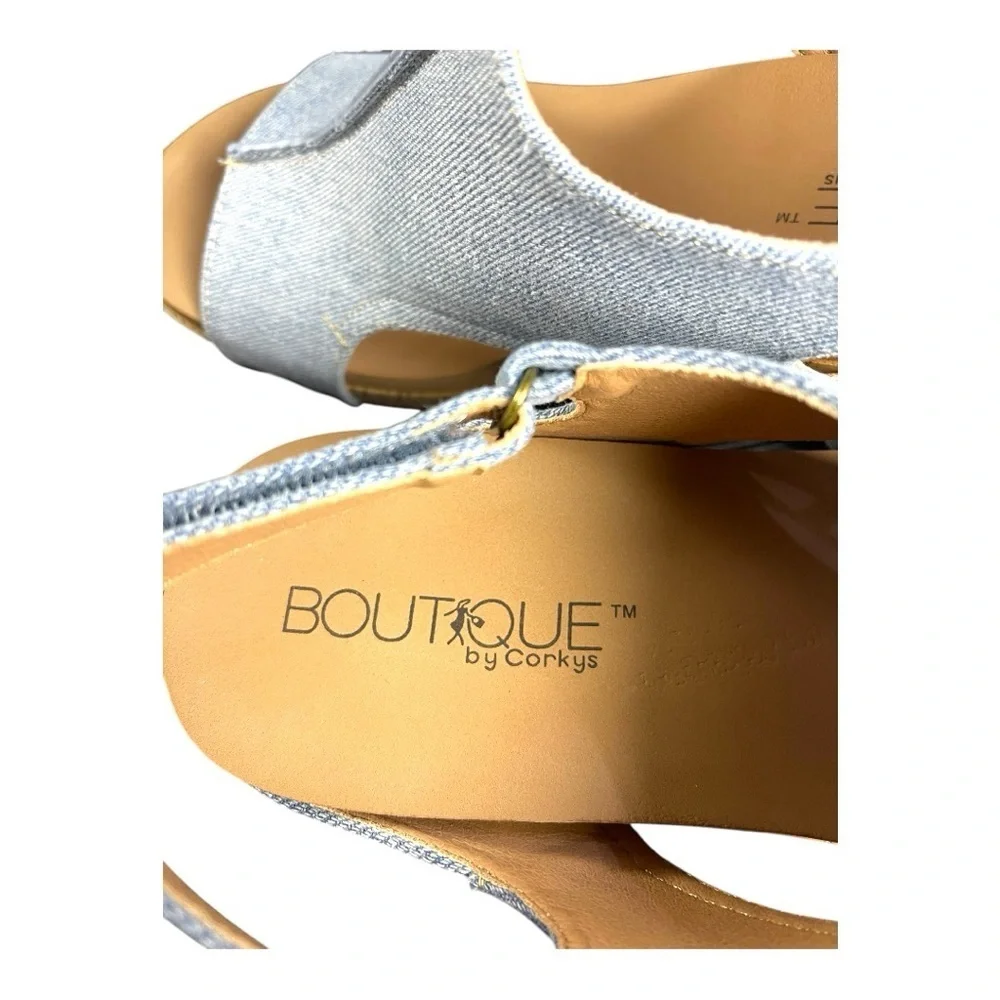 Corkys “Carley” Denim Wedge Sandals - Size 10